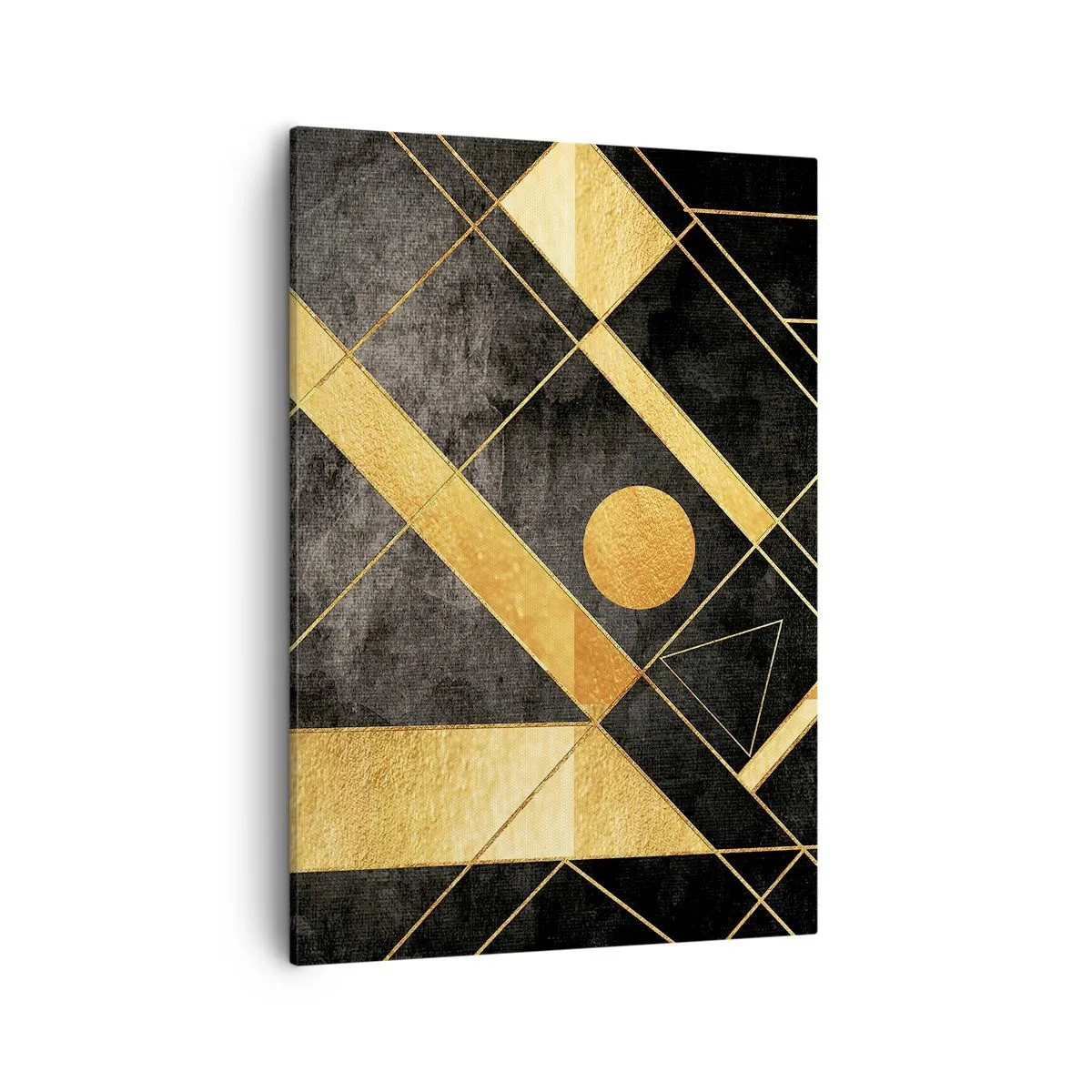 Quadro su tela - Stampe su Tela - Forme geometriche nei toni dell'oro e del nero - 50x70cm - Sole del deserto - Decorazione murale moderna per soggiorno e camera da letto ARTTOR