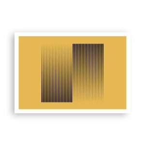 Poster - Linee nere verticali su sfondo giallo - 100x70cm - La quadratura degli opposti - Decorazione murale moderna per soggiorno e camera da letto ARTTOR