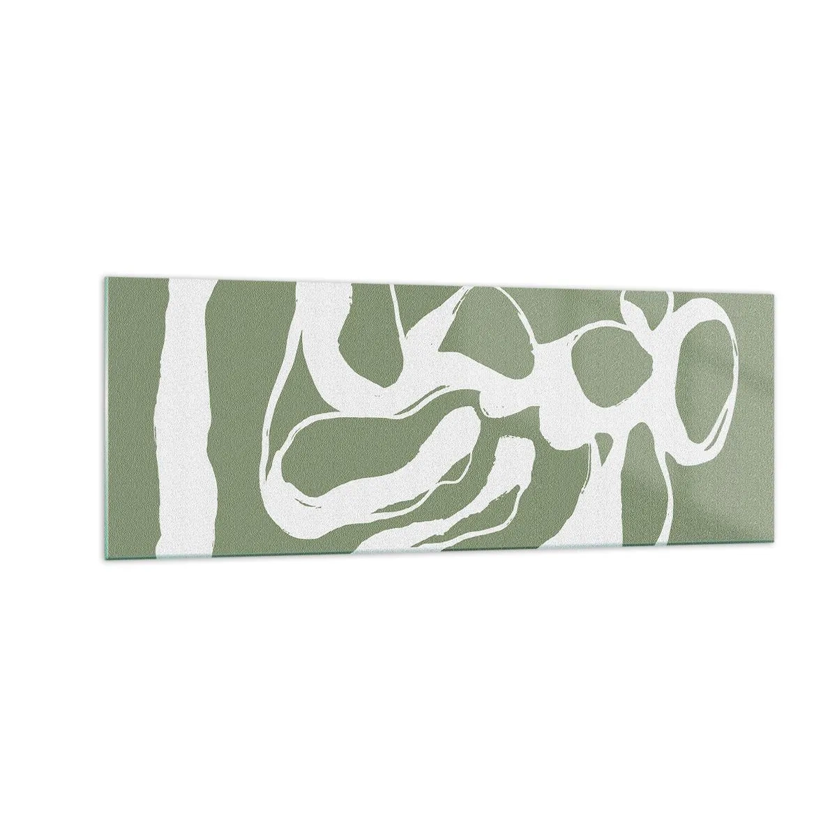 Quadro su vetro - Forme organiche in bianco su sfondo verde - 140x50cm - Il richiamo dello spazio - Decorazione murale moderna per soggiorno e camera da letto ARTTOR