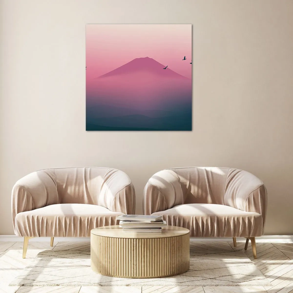 Quadro su vetro - Viandanti sopra le nuvole - 40x40 cm