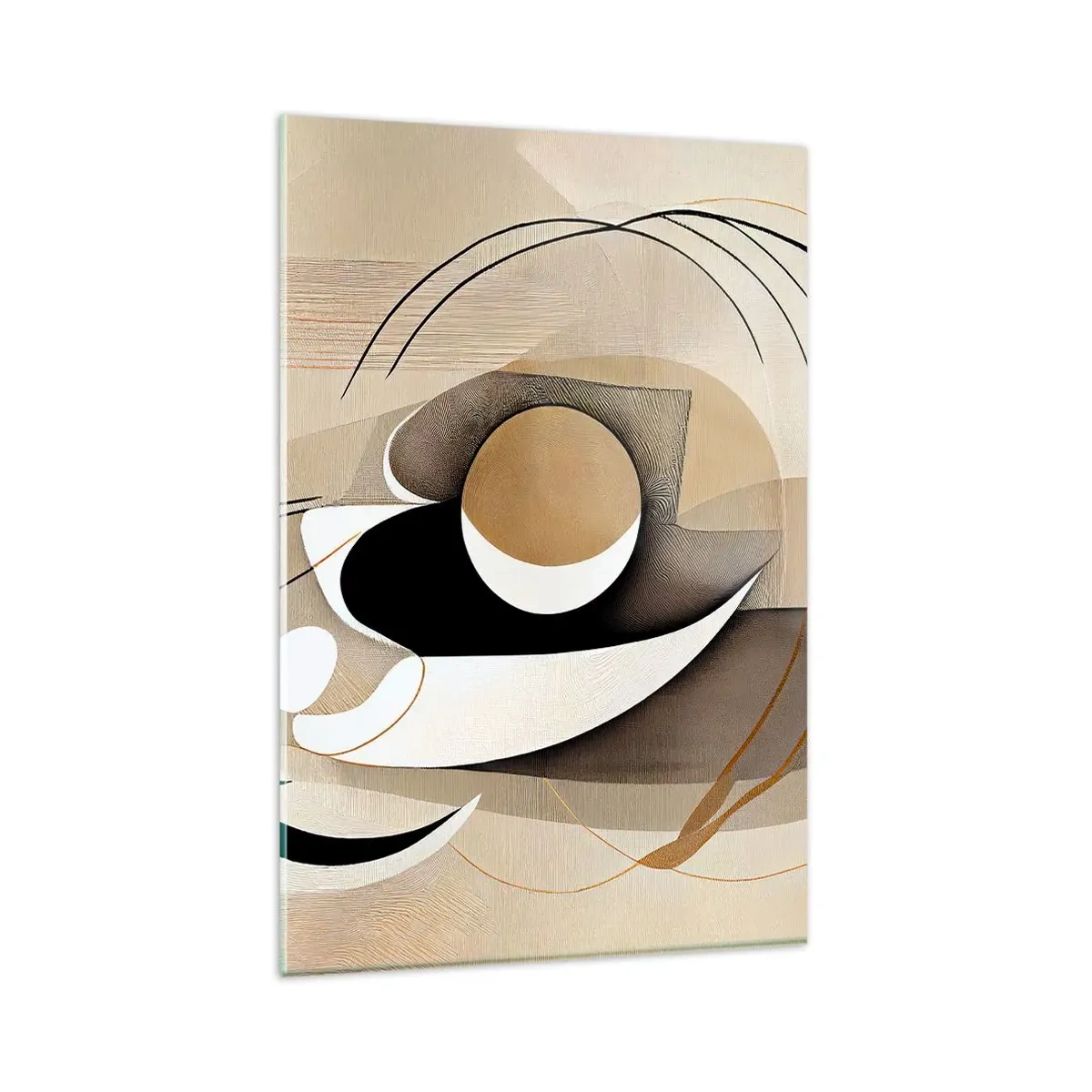 Quadro su vetro - Composizione astratta nei toni del beige e del nero - 80x120cm - Composizione: l'essenza delle cose - Decorazione murale moderna per soggiorno e camera da letto ARTTOR