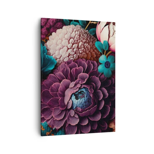Quadro su tela - Stampe su Tela - Un mazzo di fiori dai colori intensi su uno sfondo scuro - 50x70cm - Ricchezza della natura - Decorazione murale moderna per soggiorno e camera da letto ARTTOR
