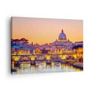 Quadro su tela - Stampe su Tela - Panorama del Vaticano al tramonto con un ponte sul fiume - 70x50cm - Tramonto sulla Città Eterna - Decorazione murale moderna per soggiorno e camera da letto ARTTOR