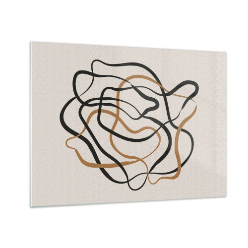 Quadro su vetro - Un groviglio astratto di linee nere e marroni. - 70x50cm - Tutto è andato storto - Decorazione murale moderna per soggiorno e camera da letto ARTTOR