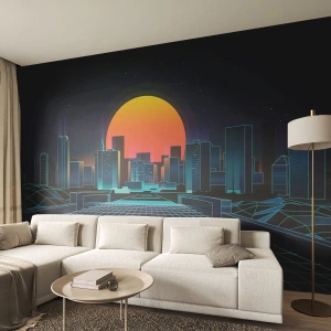 Fotomurali Premium Canvas - Skyline futuristico della città in stile neon - 100x70cm - Davvero vuoi tornare al mondo reale? - Decorazione murale moderna per soggiorno e camera da letto ARTTOR