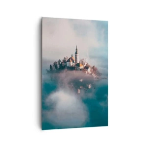 Quadro su tela - Stampe su Tela - Un'isola pittoresca con una chiesa circondata dalla nebbia - 80x120cm - L'isola dei sogni - Decorazione murale moderna per soggiorno e camera da letto ARTTOR
