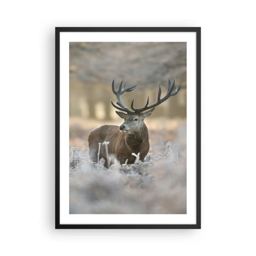Poster in cornice nera - Un maestoso cervo in una foresta invernale - 50x70cm - Fresco mattino - Decorazione murale moderna per soggiorno e camera da letto ARTTOR
