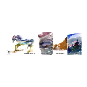 Campione di Fotomurale Adesivo Deluxe Sticker - Direttamente dal prato al cielo - Cavallo, Astrazione, Paesaggio - 100x30 cm