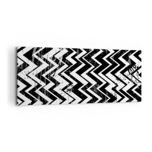 Quadro su tela - Stampe su Tela - Motivo a zigzag bianco e nero con abrasioni artistiche - 120x50cm - Zig-bianco, zag-nero - Decorazione murale moderna per soggiorno e camera da letto ARTTOR