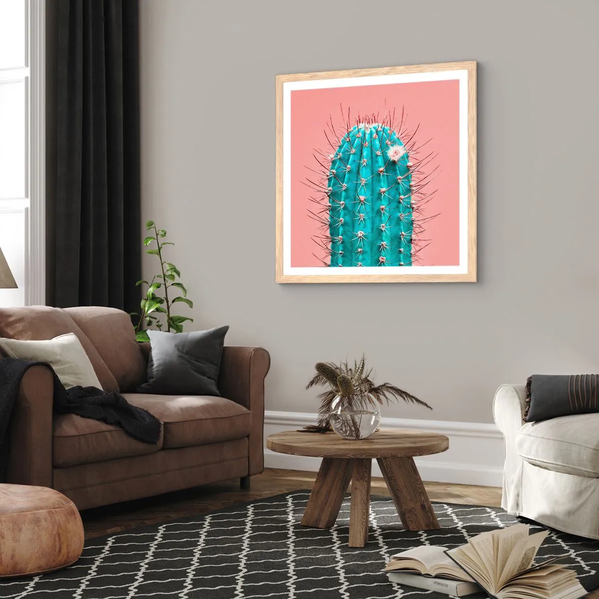 Poster in cornice rovere chiaro - Stai attento - 60x60 cm