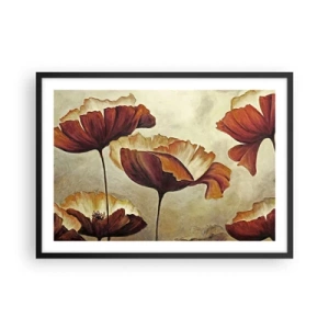 Poster in cornice nera - Fiori delicati nei toni del rosso e dell'oro su uno sfondo chiaro - 70x50cm - Nei prati e nei campi - Decorazione murale moderna per soggiorno e camera da letto ARTTOR