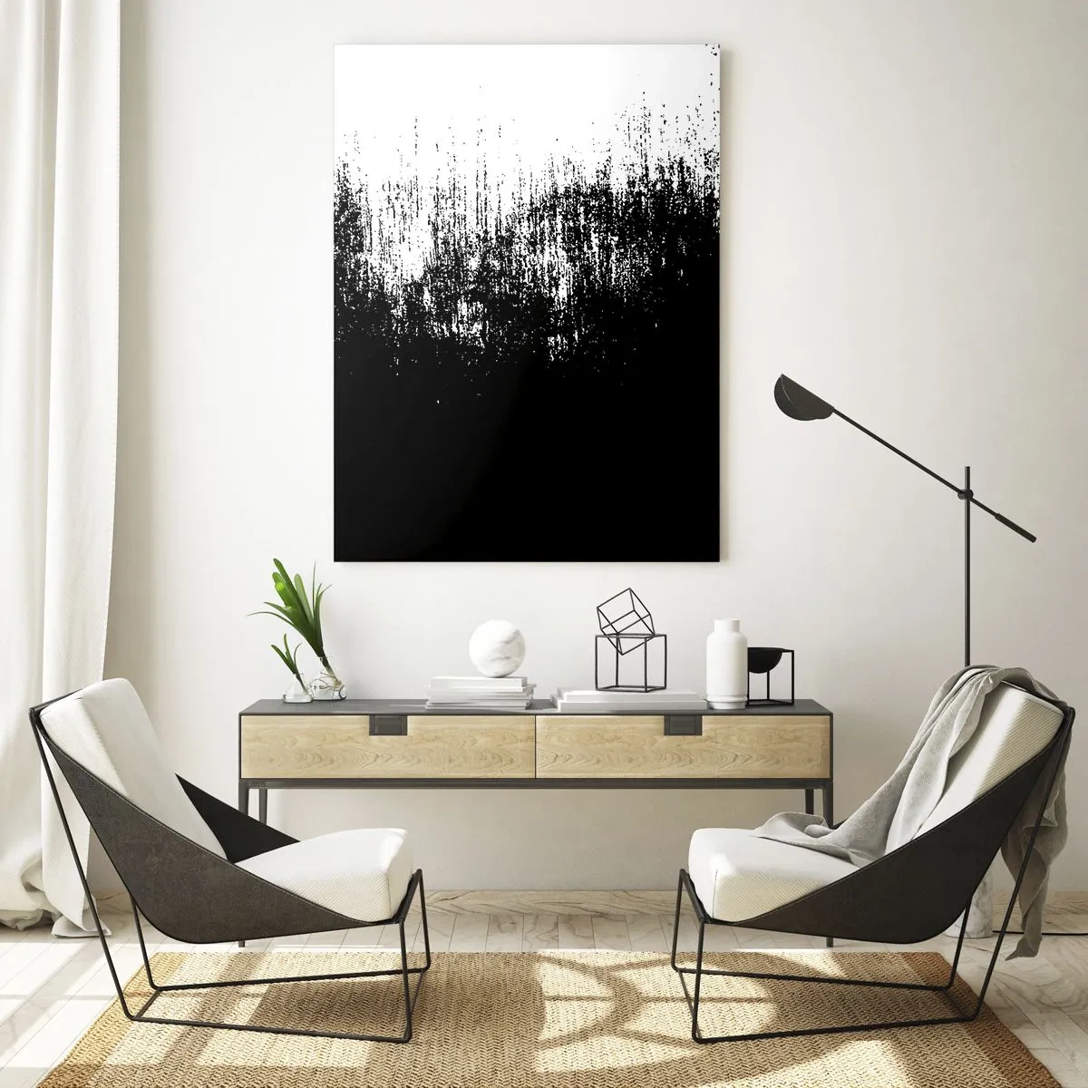Quadro su vetro - Astrazione minimalista in bianco e nero - 70x100cm - E il vincitore è... - Decorazione murale moderna per soggiorno e camera da letto ARTTOR