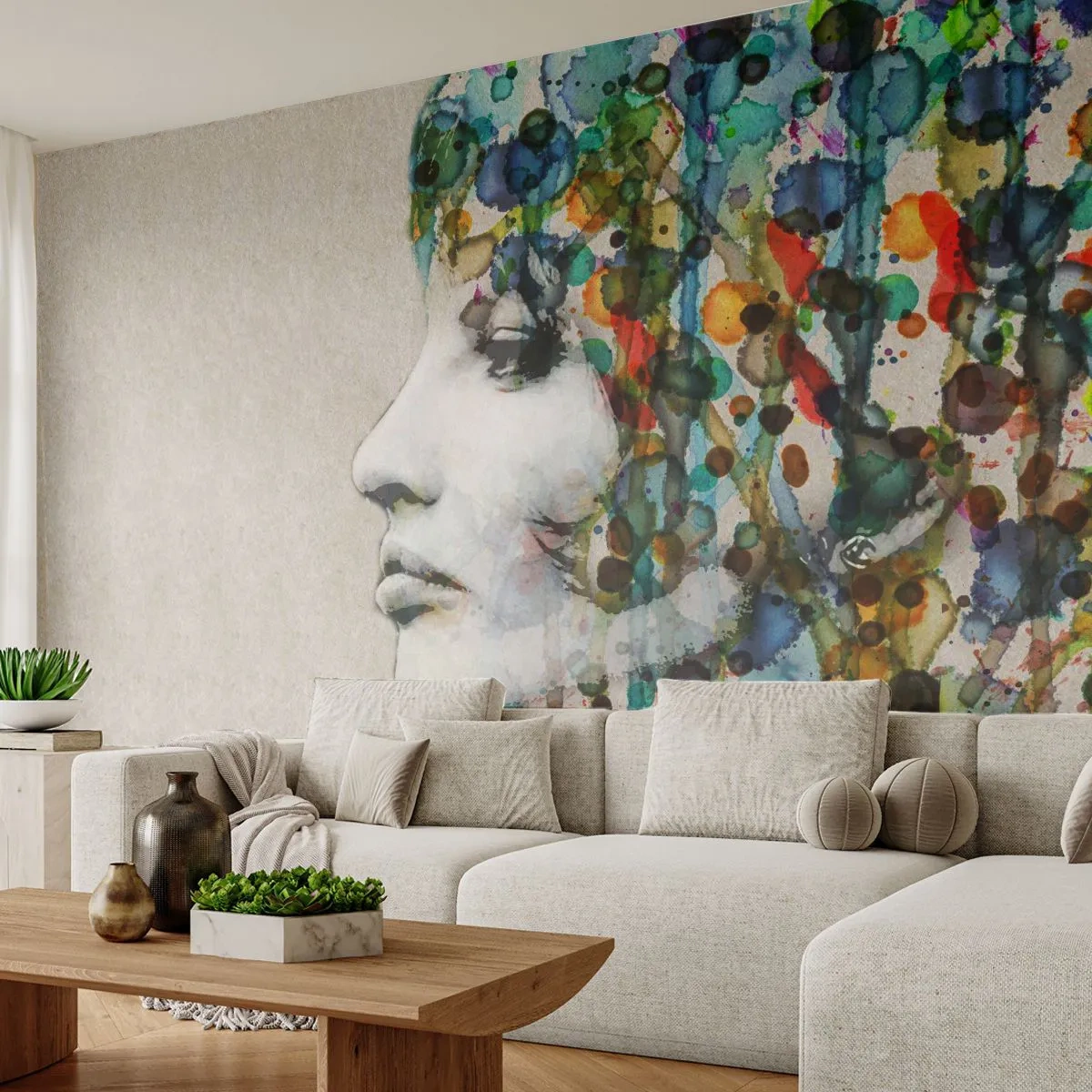 Fotomurali Standard Eco - Emersa dal grigio - Volto di donna, Astrazione, Grafica - 400x280 cm