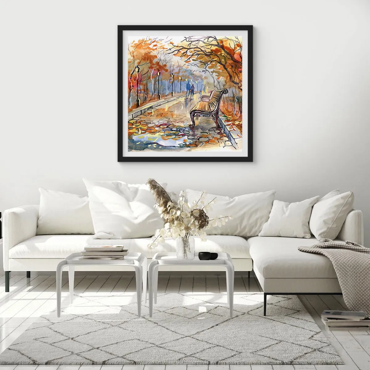 Poster in cornice nera - Passeggiando insieme l'autunno - 30x30 cm