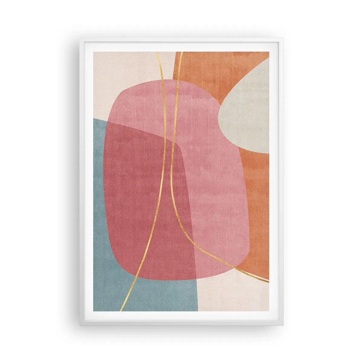 Poster in cornice bianca - Composizione pastello con filo dorato - 70x100 cm