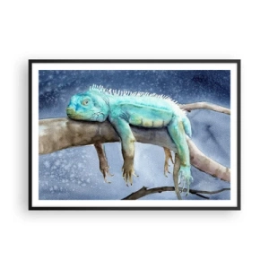 Poster in cornice nera - Iguana blu che riposa su un ramo - 100x70cm - Va tutto bene! - Decorazione murale moderna per soggiorno e camera da letto ARTTOR