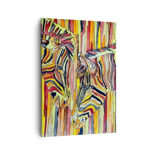 Quadro su tela - Stampe su Tela - Zebre colorate su uno sfondo di strisce astratte - 50x70cm - Quindi anche tu… - Decorazione murale moderna per soggiorno e camera da letto ARTTOR