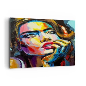 Quadro su tela - Stampe su Tela - Ritratto colorato di una donna in stile espressionista - 100x70cm - I sogni come uccelli planano nel cielo - Decorazione murale moderna per soggiorno e camera da letto ARTTOR