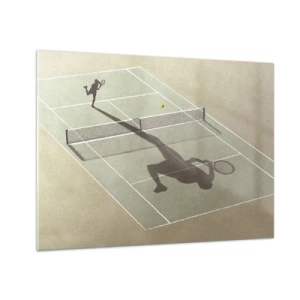 Quadro su vetro - La figura di un tennista e la sua ombra sul campo durante un servizio - 70x50cm - Sconfiggere se stesso - Decorazione murale moderna per soggiorno e camera da letto ARTTOR