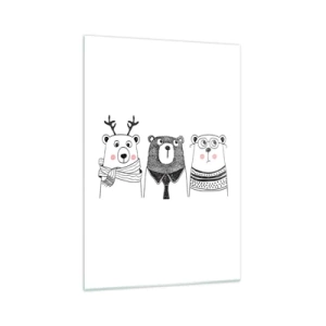 Quadro su vetro - Tre orsi divertenti in stile minimalista - 70x100cm - Orso, orsetto e orsino - Decorazione murale moderna per soggiorno e camera da letto ARTTOR