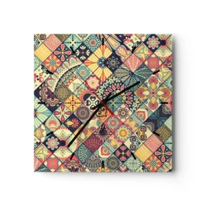Orologio da parete - Orologio in Vetro - Motivi geometrici colorati ispirati allo stile marocchino - 30x30cm - L'atmosfera del Marocco - Decorazione murale moderna per soggiorno e camera da letto ARTTOR