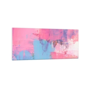 Quadro su vetro - Composizione astratta in rosa e blu - 120x50cm - Rosa, blu e un pizzico di luce - Decorazione murale moderna per soggiorno e camera da letto ARTTOR