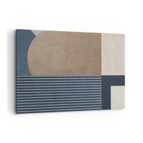 Quadro su tela - Stampe su Tela - Figure geometriche nei toni del beige e del blu navy con linee - 100x70cm - Composizione di semplicità e rotondità - Decorazione murale moderna per soggiorno e camera da letto ARTTOR