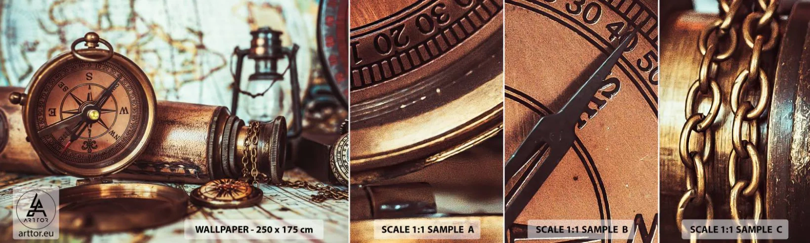 Campione Di Fotomurale Standard Eco - Ti aspetta l'avventura dei pirati dei Caraibi - Nautico, Pirati, Bussola - 100x30 cm