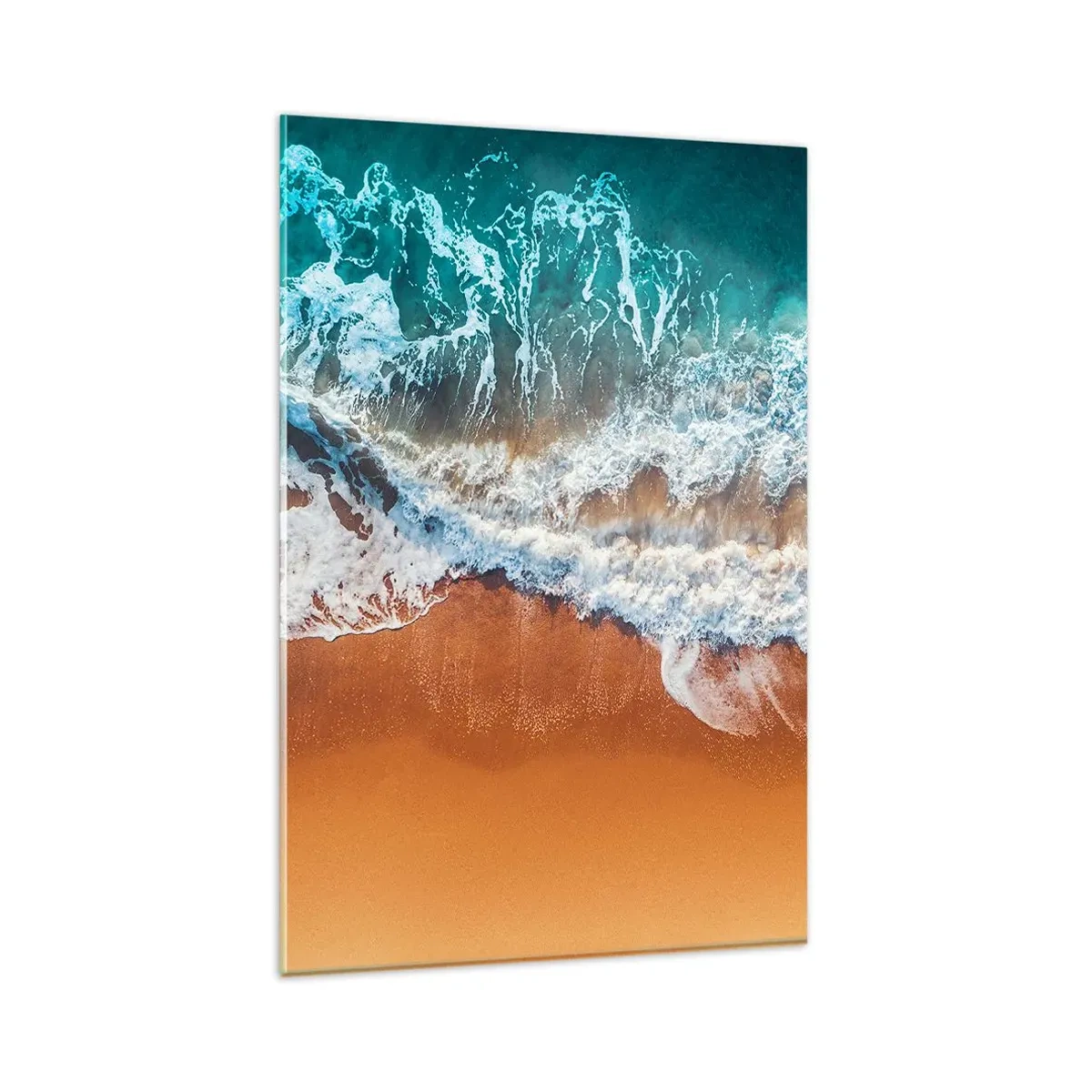 Quadro su vetro - Vista aerea delle onde dell'oceano che si infrangono sulla riva - 80x120cm - Sempre in coppia - Decorazione murale moderna per soggiorno e camera da letto ARTTOR
