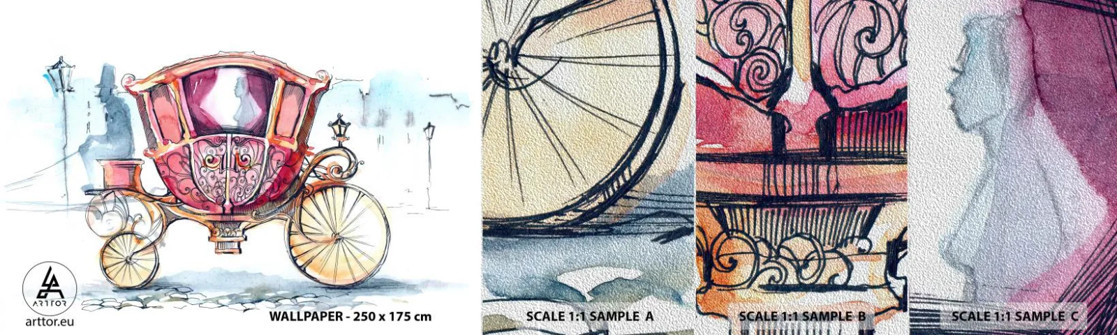 Campione di Fotomurale Premium Sand - Al matrimonio o al ballo? - Per bambini, Carrozza, Viaggio - 100x30 cm