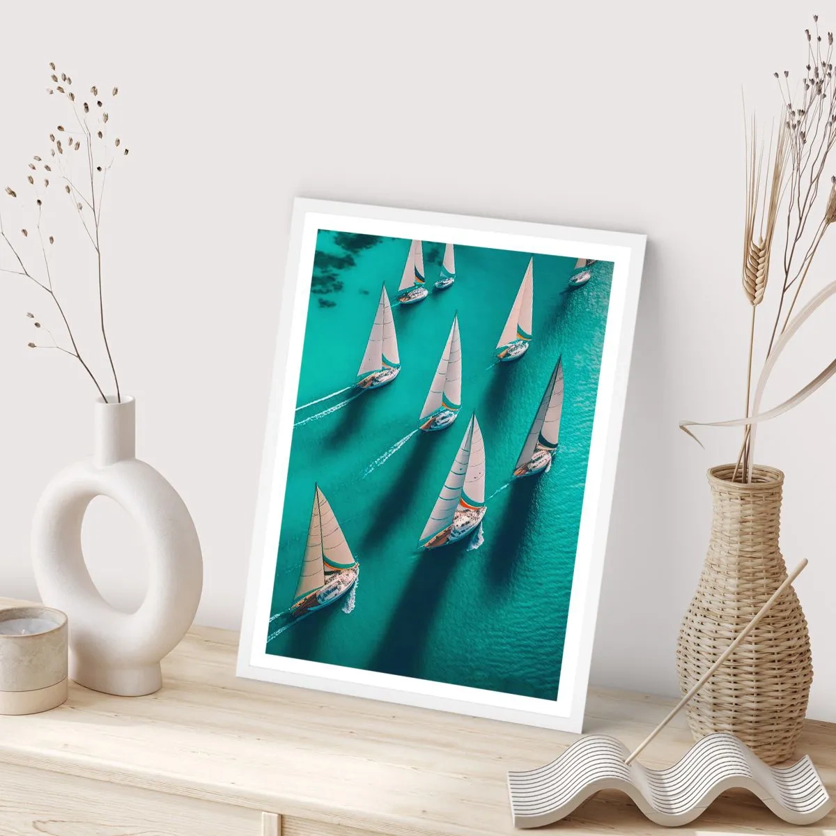 Poster in cornice bianca - In gara con il vento - 50x70 cm