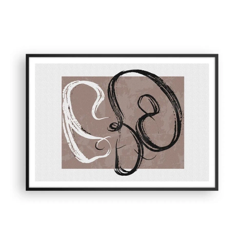 Poster in cornice nera - Astrazione in bianco e nero su sfondo beige - 100x70cm - Composizione: alla ricerca della pienezza - Decorazione murale moderna per soggiorno e camera da letto ARTTOR