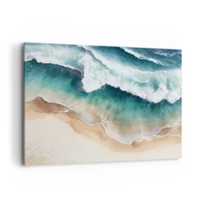 Quadro su tela - Stampe su Tela - Vista della spiaggia e delle onde del mare nelle tonalità del turchese - 100x70cm - L'eterno incontro - Decorazione murale moderna per soggiorno e camera da letto ARTTOR