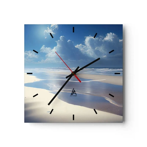 Orologio da parete - Orologio in Vetro - Una spiaggia sabbiosa con onde sotto un cielo azzurro - 30x30cm - Vacanze in paradiso - Decorazione murale moderna per soggiorno e camera da letto ARTTOR