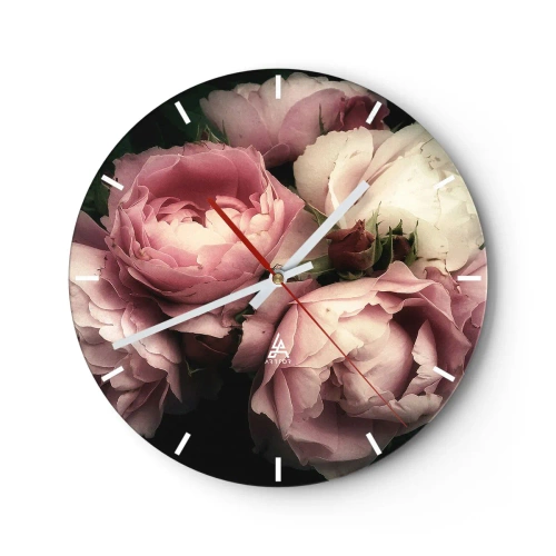 Orologio da parete - Orologio in Vetro - Delicate rose nelle tonalità del rosa e del bianco - 30x30cm - Il fascino della Belle Époque - Decorazione murale moderna per soggiorno, cucina e camera da letto ARTTOR