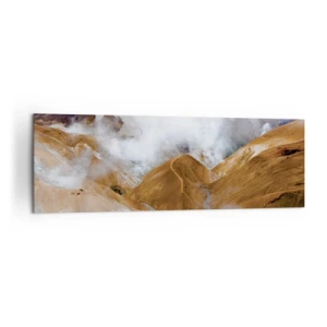 Quadro su tela - Stampe su Tela - Un paesaggio montano con vapore in un clima rigido - 160x50cm - La bellezza severa dell'Islanda - Decorazione murale moderna per soggiorno e camera da letto ARTTOR