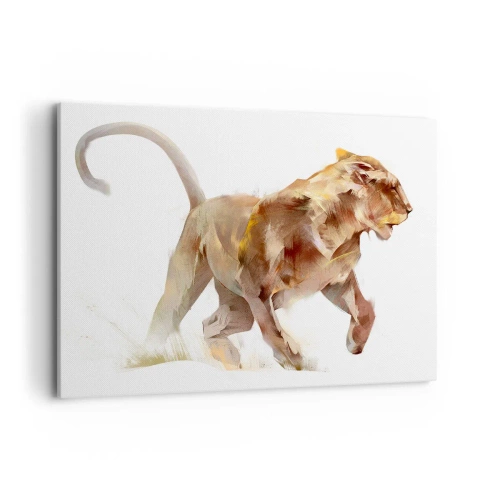 Quadro su tela - Stampe su Tela - Una leonessa che corre in un'interpretazione artistica - 100x70cm - Grazia selvatica - Decorazione murale moderna per soggiorno e camera da letto ARTTOR
