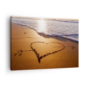 Quadro su tela - Stampe su Tela - Un cuore fatto di sabbia sulla spiaggia durante il tramonto - 70x50cm - Dichiarazione delle vacanze - Decorazione murale moderna per soggiorno e camera da letto ARTTOR