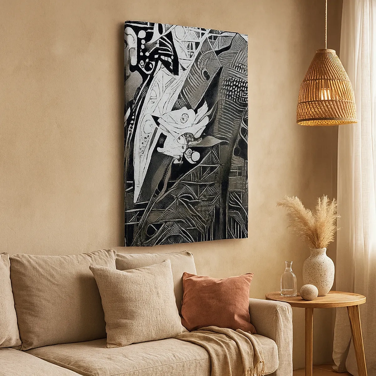Quadro su tela - Stampe su Tela - Elegante astrazione di un uomo in abito in bianco e nero - 50x70cm - Solo in apparenza un uomo grigio - Decorazione murale moderna per soggiorno e camera da letto ARTTOR