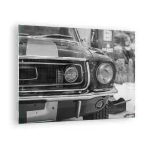 Quadro su vetro - Primo piano della parte anteriore di un'auto da corsa classica - 70x50cm - A rotta di collo - Decorazione murale moderna per soggiorno e camera da letto ARTTOR
