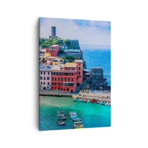 Quadro su tela - Stampe su Tela - Una colorata città di mare con un porto pittoresco - 50x70cm - Magica cittadina mediterranea - Decorazione murale moderna per soggiorno e camera da letto ARTTOR
