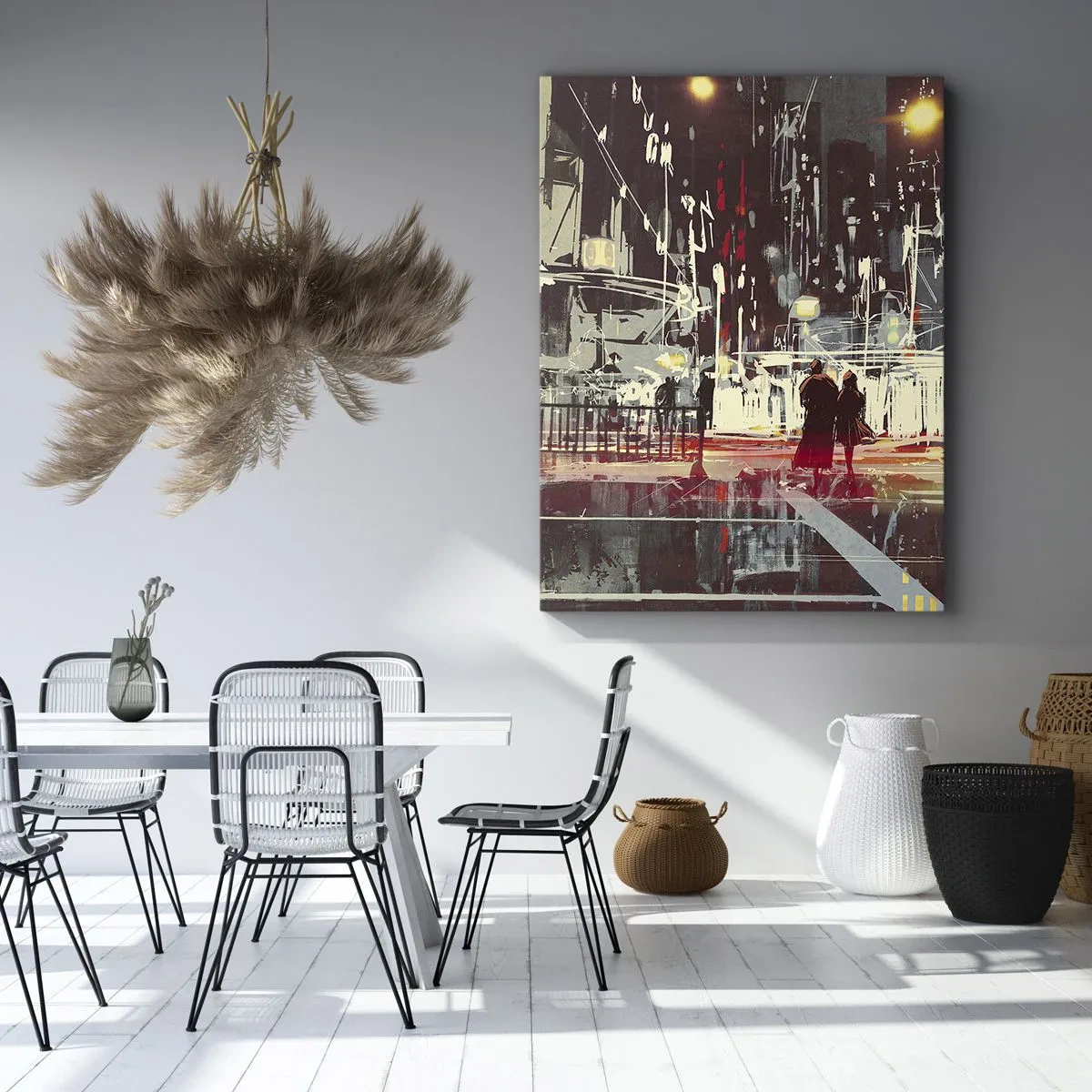 Quadro su tela - Stampe su Tela - Città di notte con luci al neon e sagome di persone per strada - 50x70cm - Viaggio nella grande città - Decorazione murale moderna per soggiorno e camera da letto ARTTOR
