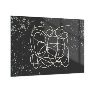 Quadro su vetro - Linea astratta a forma di groviglio su uno sfondo nero strutturato - 100x70cm - Il caos dei pensieri - Decorazione murale moderna per soggiorno e camera da letto ARTTOR