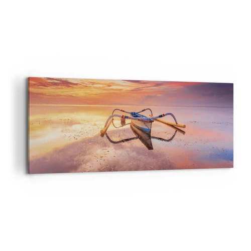 Quadro su tela - Stampe su Tela - Una barca in acque calme al tramonto - 120x50cm - La pace della sera tropicale - Decorazione murale moderna per soggiorno e camera da letto ARTTOR