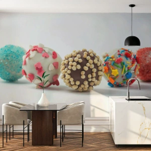 Fotomurali Premium Sand - Praline colorate con granelli decorativi su sfondo bianco - 100x70cm - La vita può essere dolce - Decorazione murale moderna per soggiorno e camera da letto ARTTOR