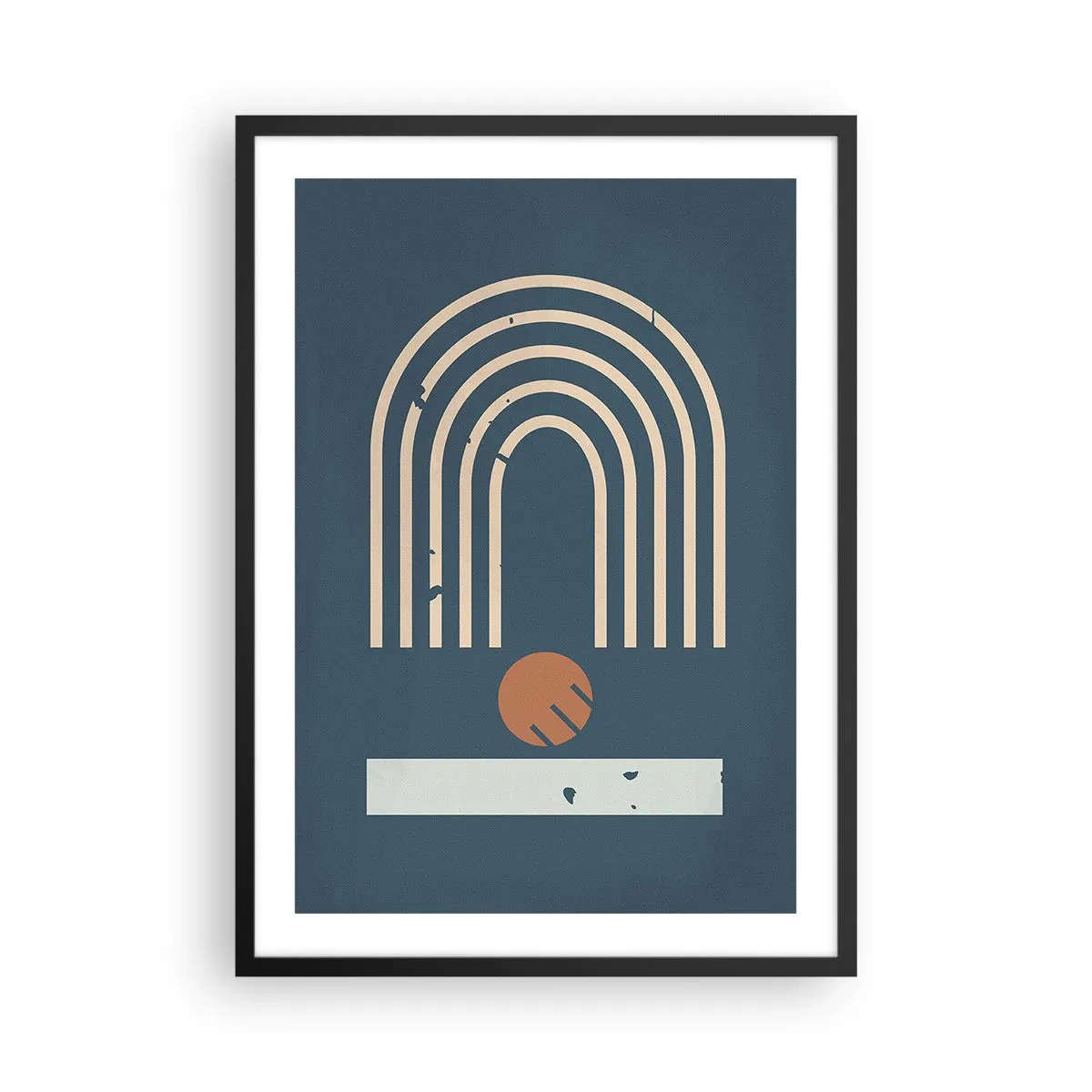 Poster in cornice nera - Archi geometrici e una sfera su uno sfondo scuro - 50x70cm - Geometria in blu - Decorazione murale moderna per soggiorno e camera da letto ARTTOR