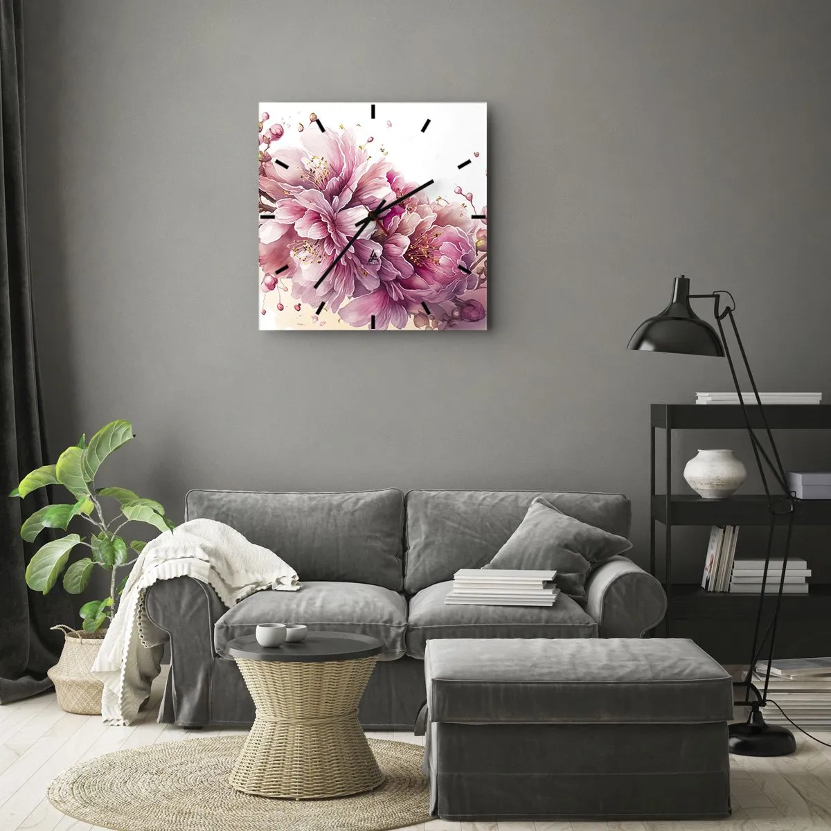 Orologio da parete - Orologio in Vetro - Delicati fiori di ciliegio in piena fioritura su uno sfondo chiaro - 30x30cm - Fiore di ciliegio - Decorazione murale moderna per soggiorno e camera da letto ARTTOR