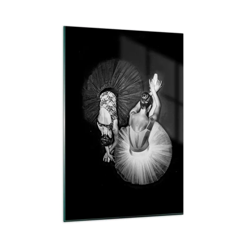 Quadro su vetro - Un'immagine in bianco e nero di due ballerine in una posa dinamica. - 80x120cm - Yin e yang - equilibrio ideale - Decorazione murale moderna per soggiorno e camera da letto ARTTOR