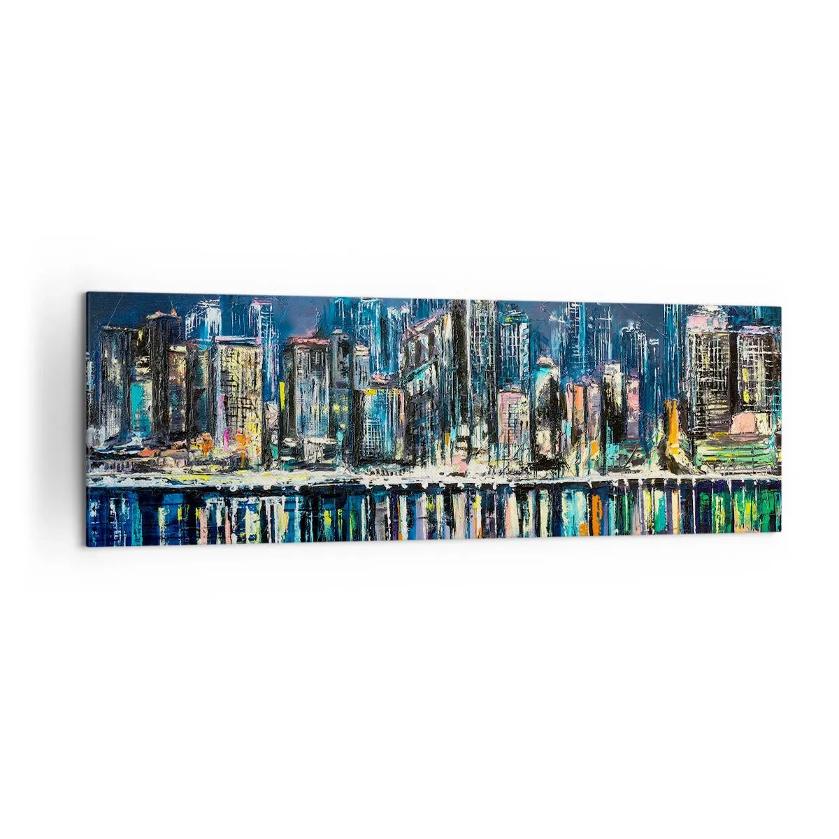 Quadro su tela - Stampe su Tela - Panorama della città notturna riflessa nell'acqua - 160x50cm - Cascata di luci - Decorazione murale moderna per soggiorno e camera da letto ARTTOR