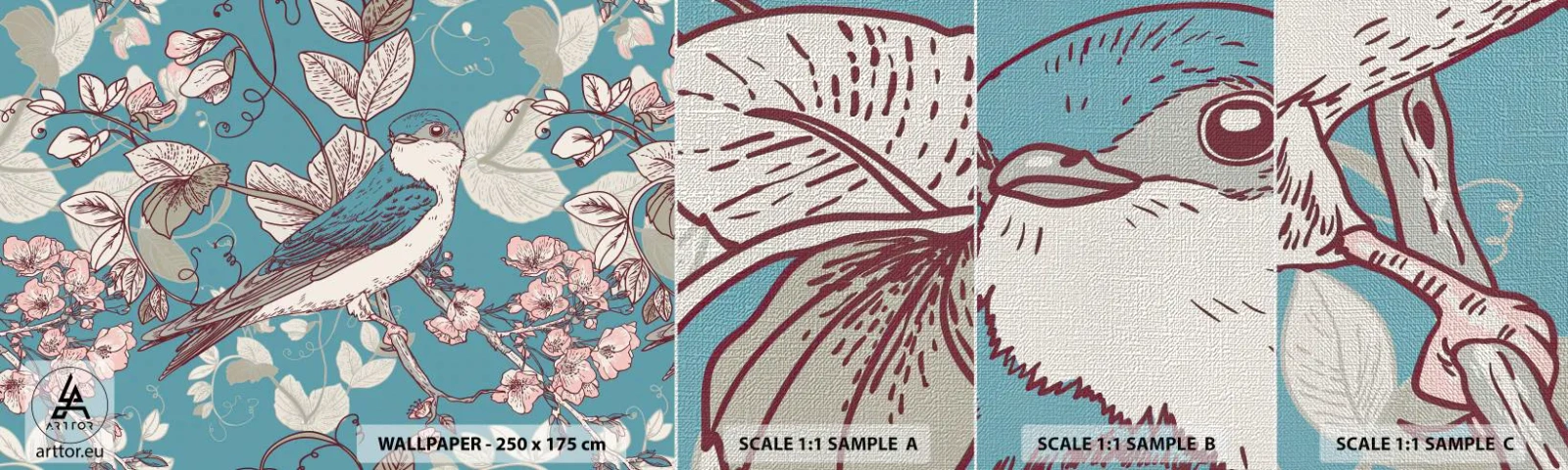 Campione di Fotomurale Premium Canvas - Sul pioppo riflessi e cinguettii - Astrazione, Rondine, Uccello - 100x30 cm